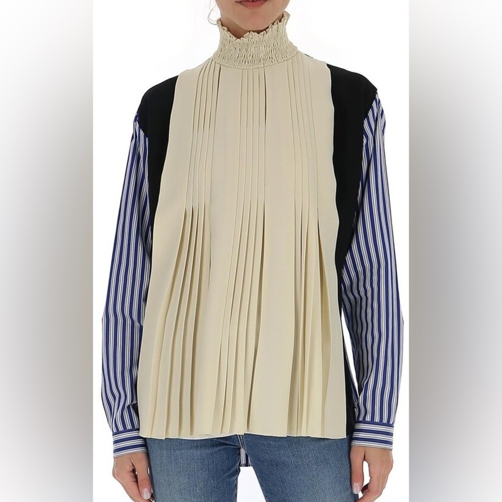 Prada Contrast Pleated Blouse Avant-garde Color Block Turtleneck 38 Small Sz 4